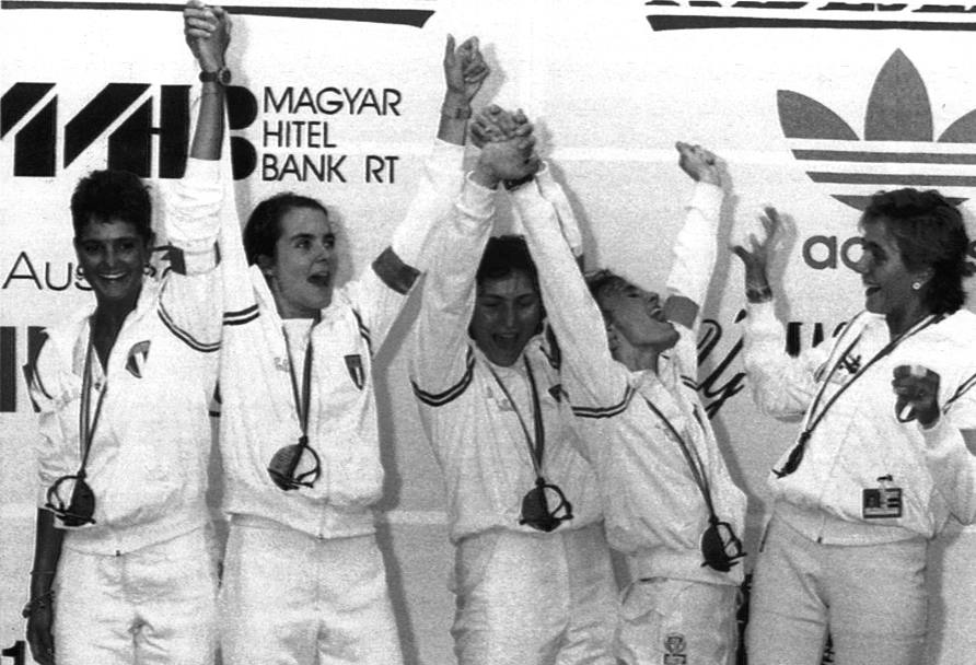 Mondiali di Budapest 1991, oro. Vaccaroni, Zalaffi, Trillini, Bianchedi, Bortolozzi (Epa)